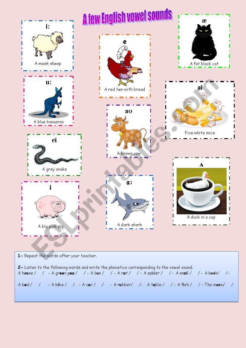 A few English vowel sounds worksheet