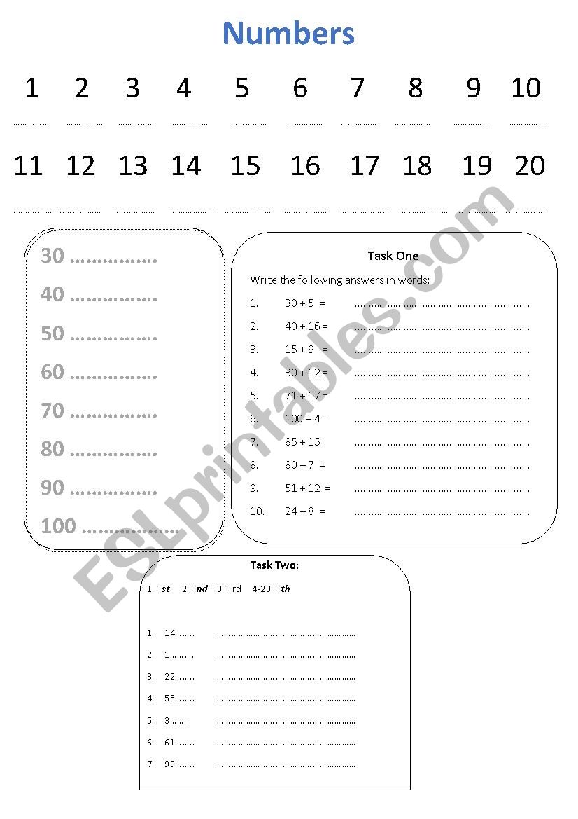 Numbers in Writing worksheet