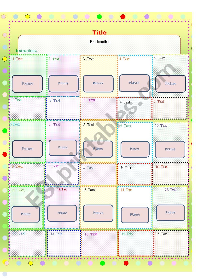 Template with colored boxes worksheet