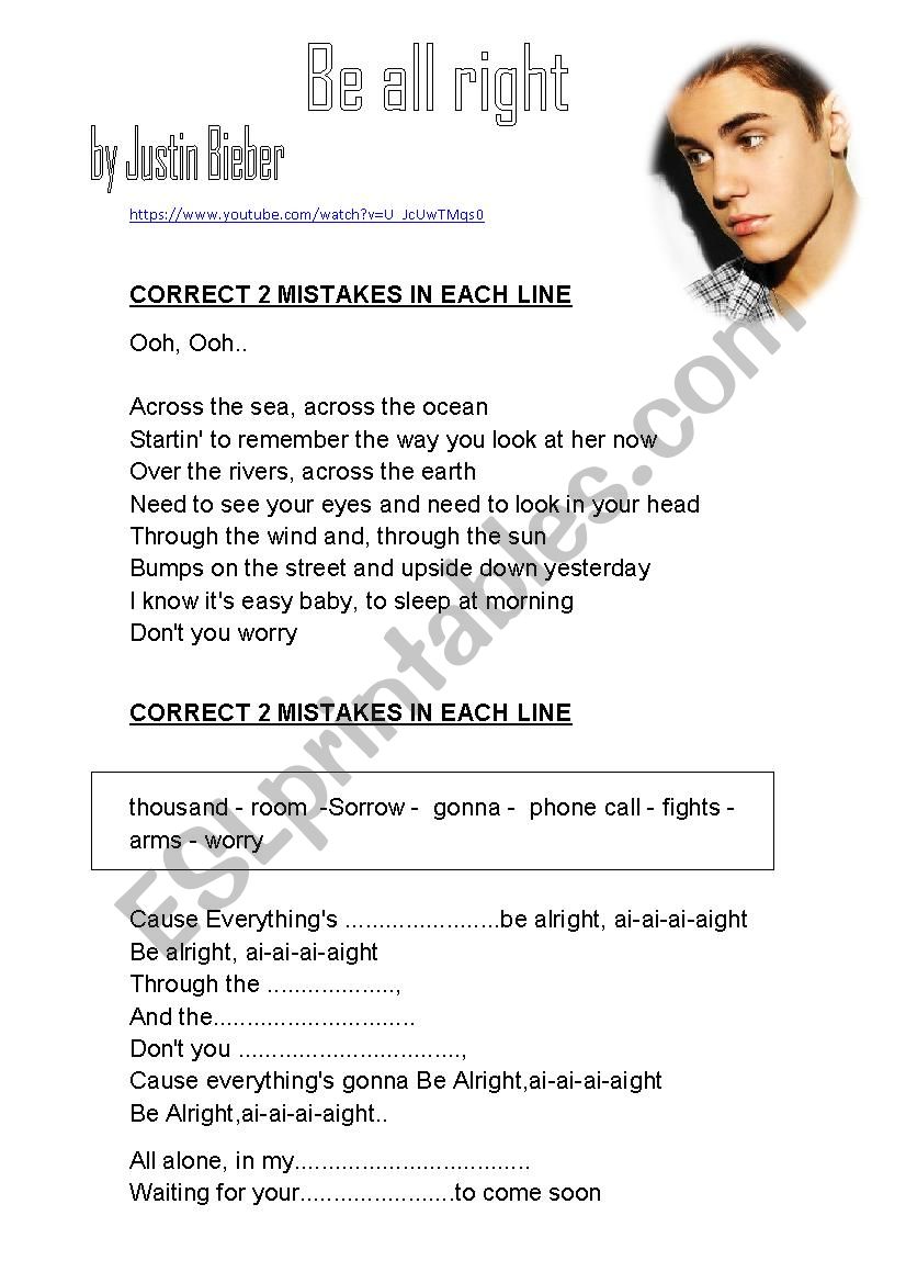 SONG BE ALLRIGHT worksheet