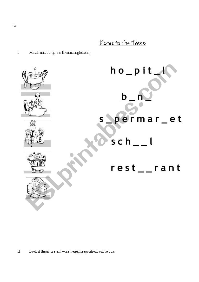 preposition of place and places in the town
