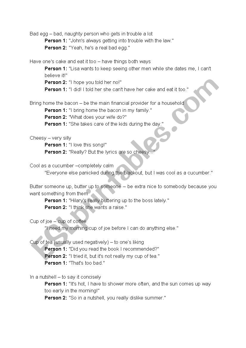 The idiom collection. part-1 worksheet