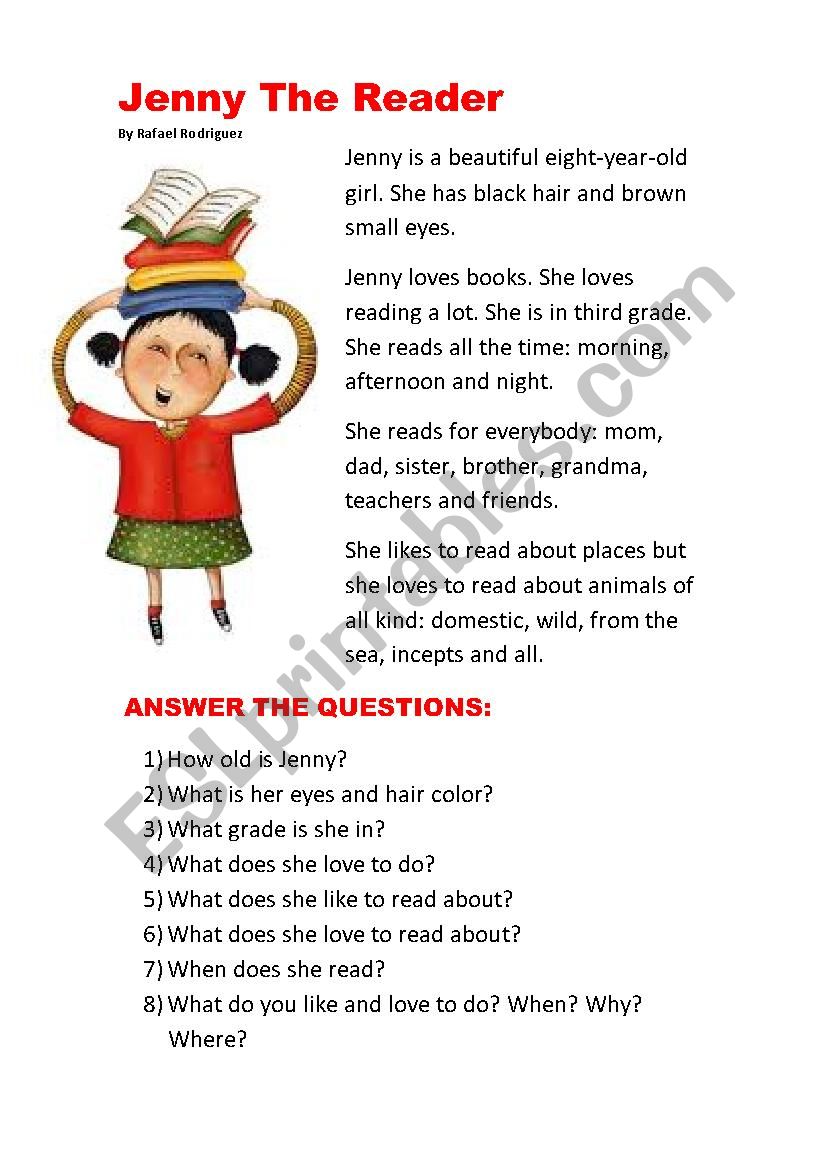 Jenny the reader worksheet