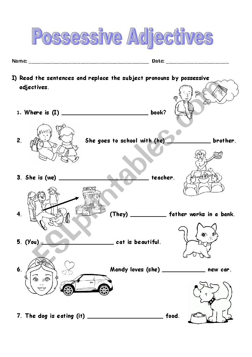 Possessive adjectives handout worksheet