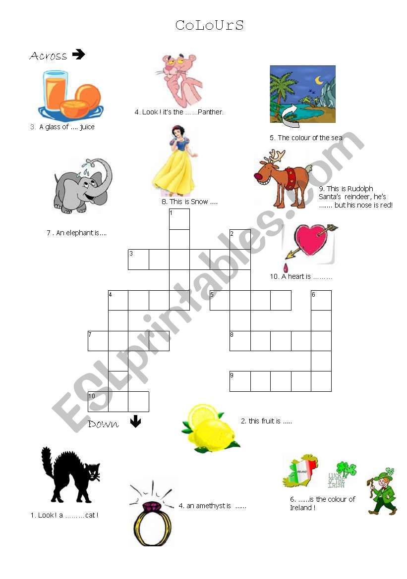 crosswords   colours worksheet