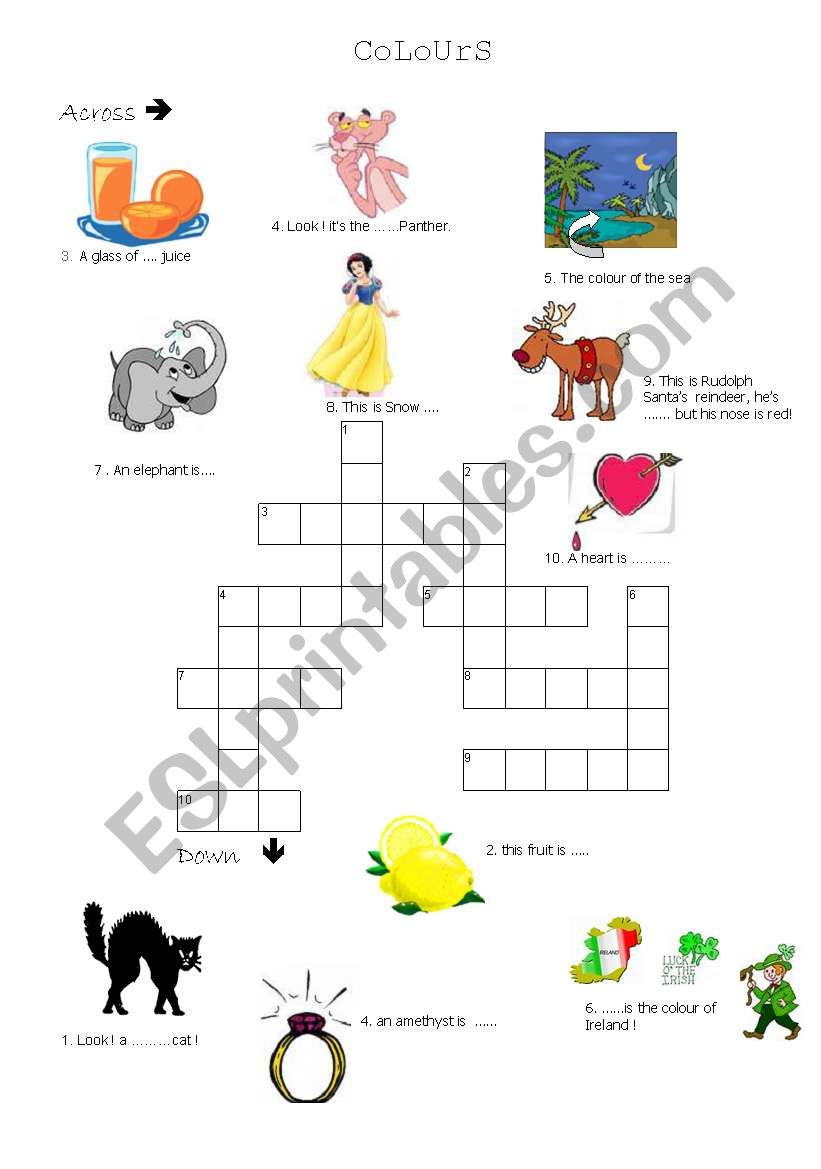 crosswords   colours worksheet