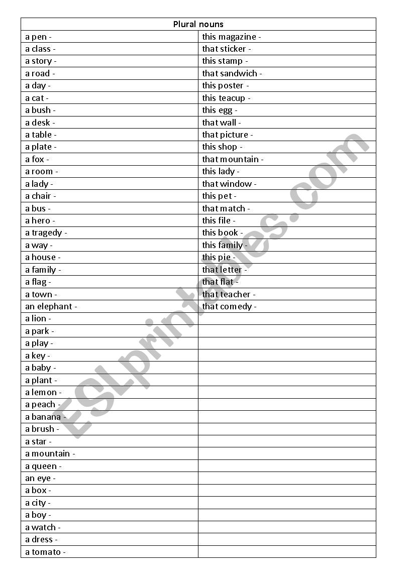 Regular plurals for beginners worksheet