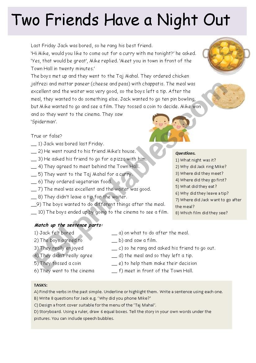 Past simple tense passage and exercises