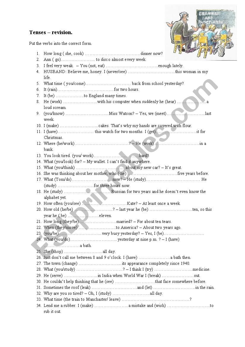 Revision of tenses worksheet