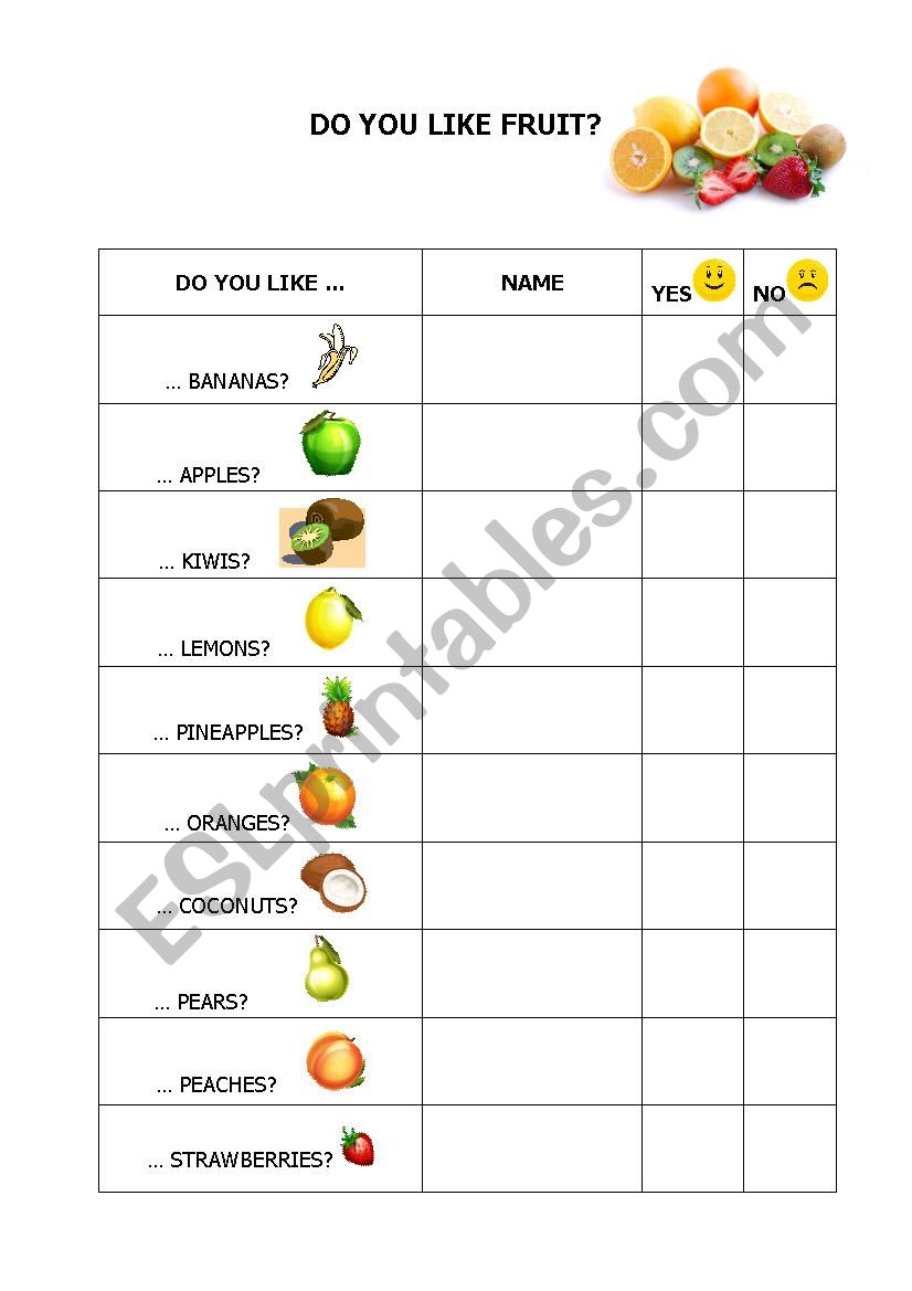 Do you like fruit? worksheet