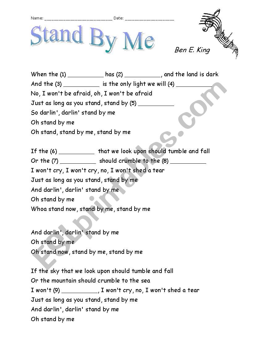 Fill-in-the-Gaps Activity for Stand By Me by Ben E