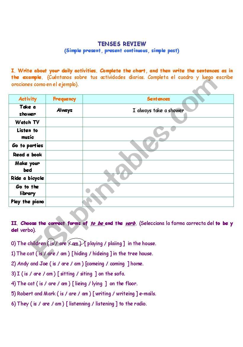 Tenses Review  worksheet