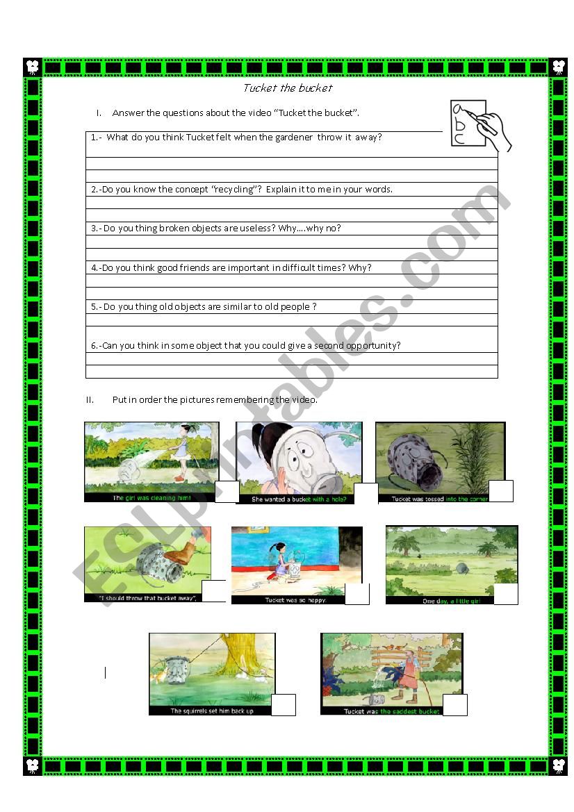 Tucket the Bucket worksheet