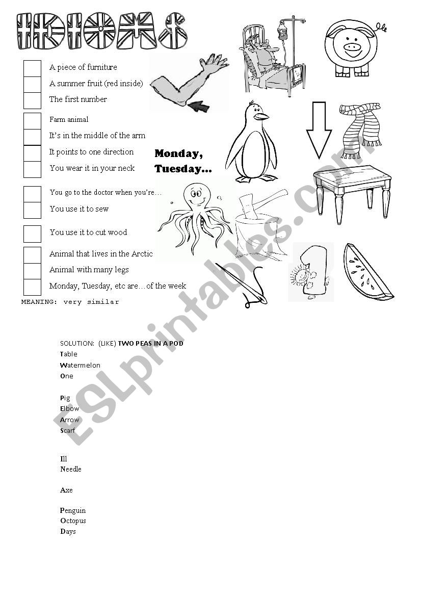 Idioms guessing game worksheet