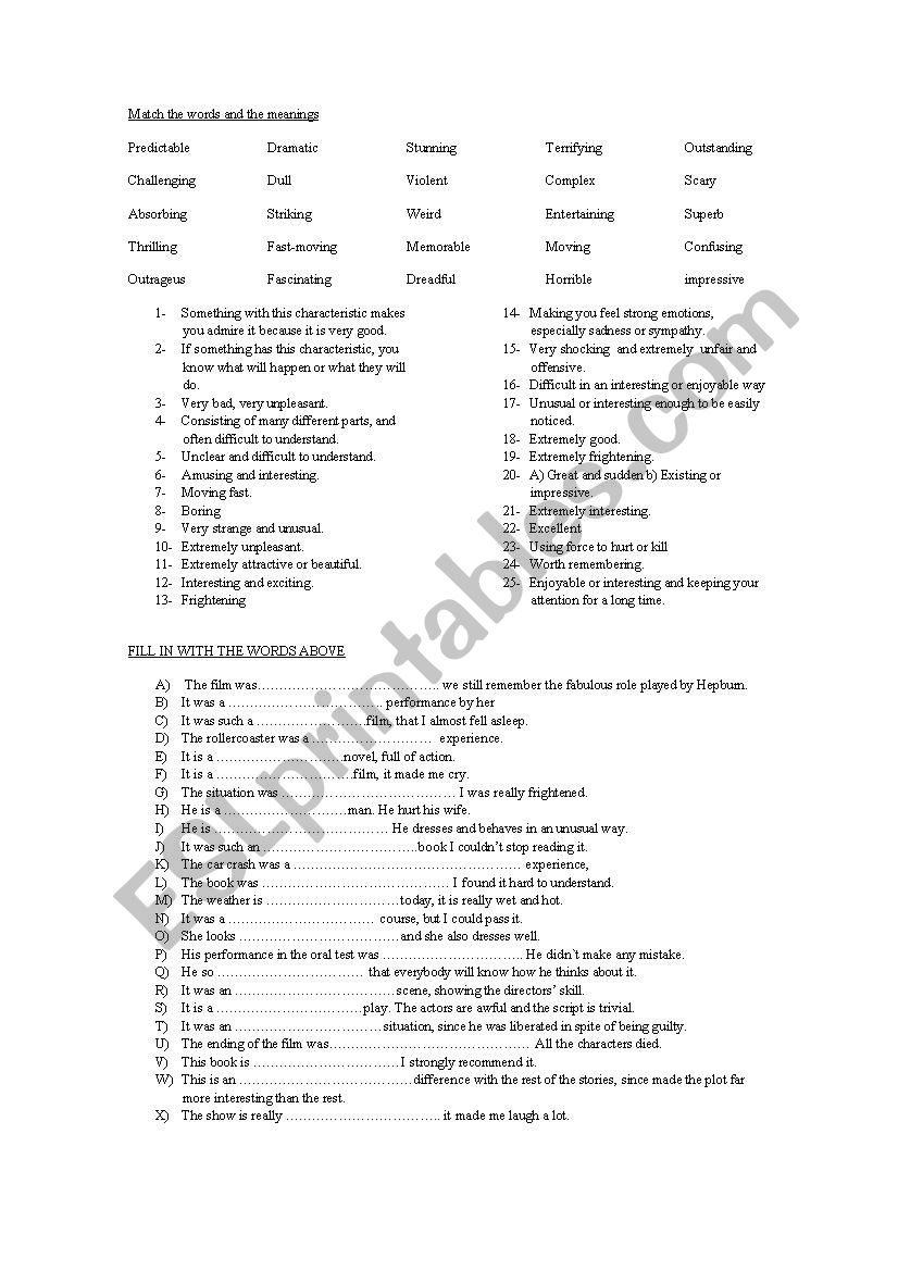 Adjectives FCE level worksheet