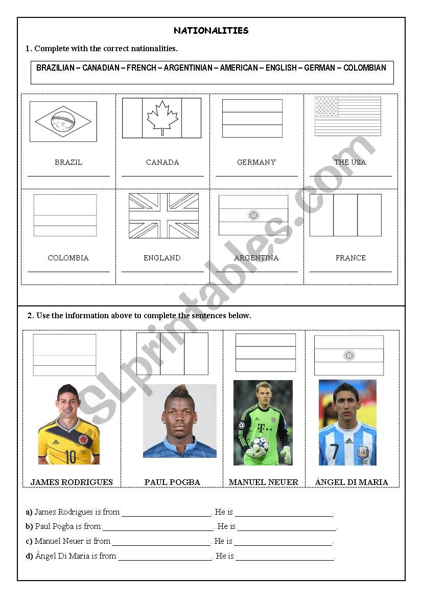 Nationalities worksheet