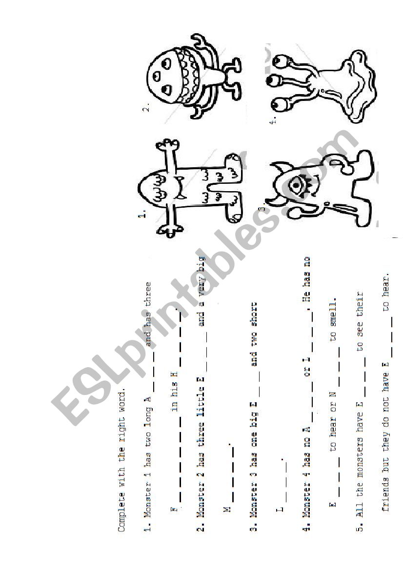 Body parts with monsters worksheet