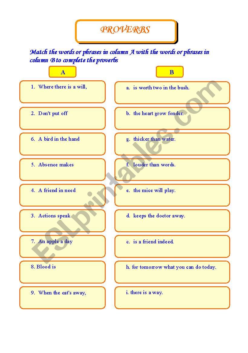 Proverbs worksheet