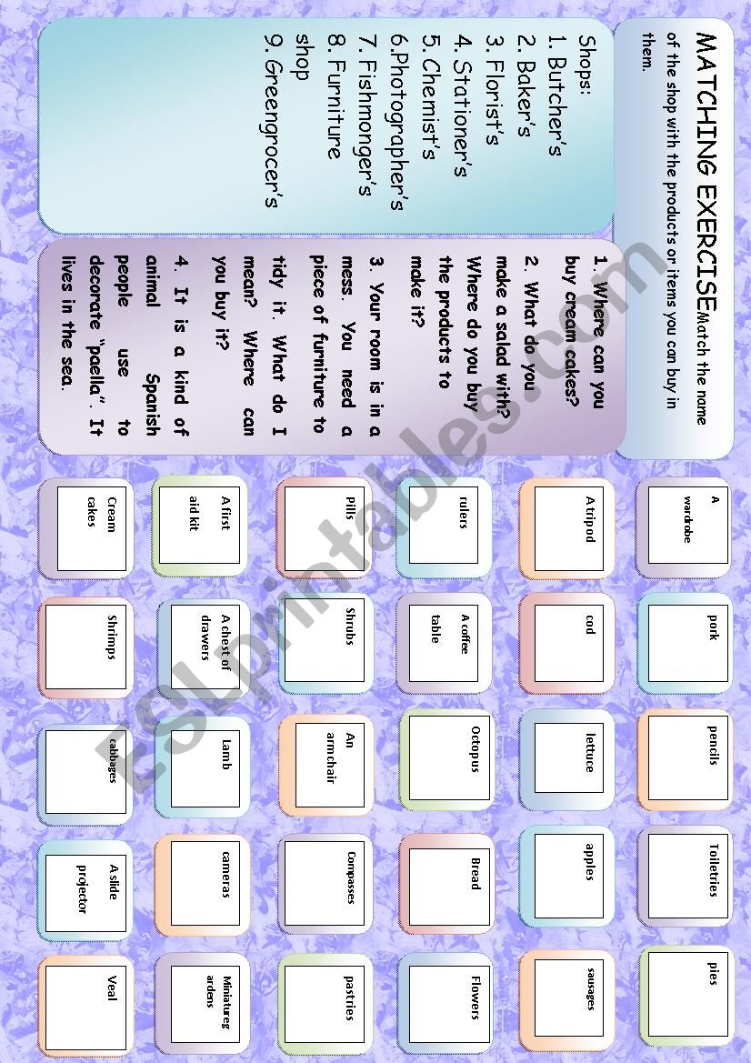 MATCHING EXERCISE. VOCABULARY REVIEW