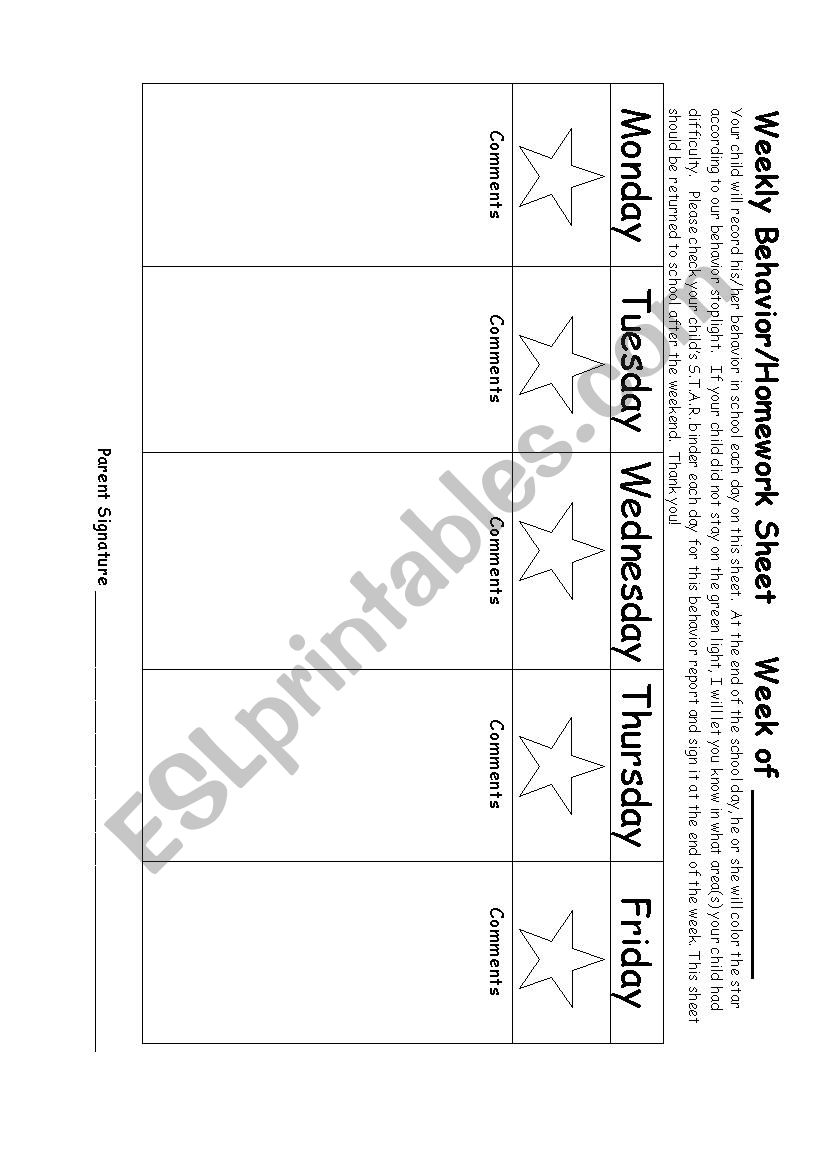 weekley behavior chart worksheet