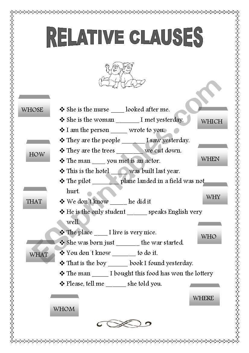 Relative Clauses worksheet