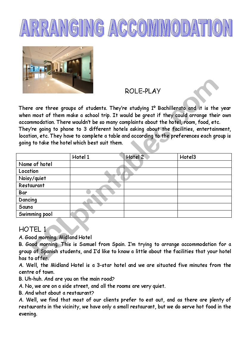 ARRANGING ACCOMMODATION worksheet