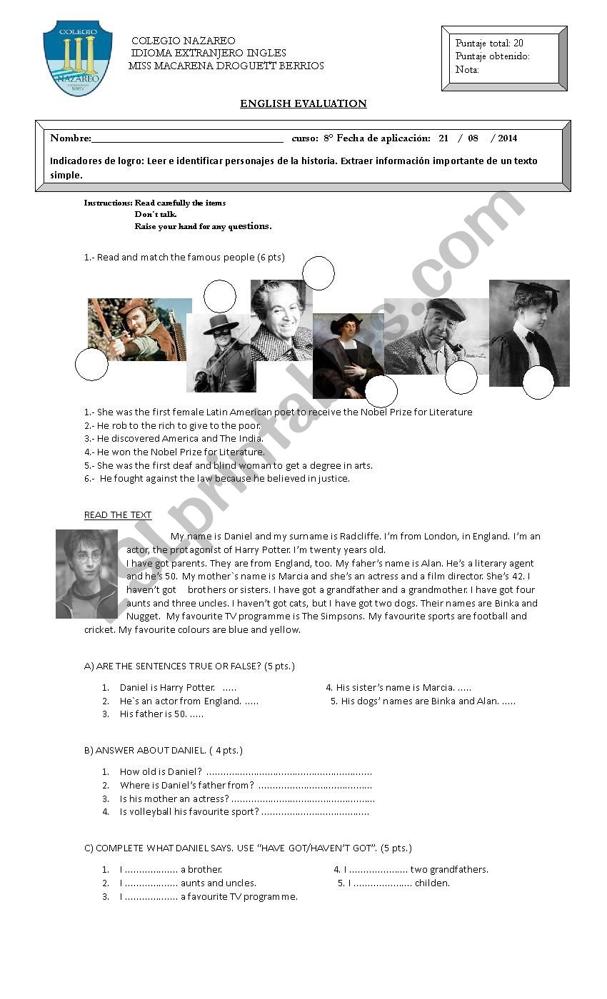 famous people worksheet