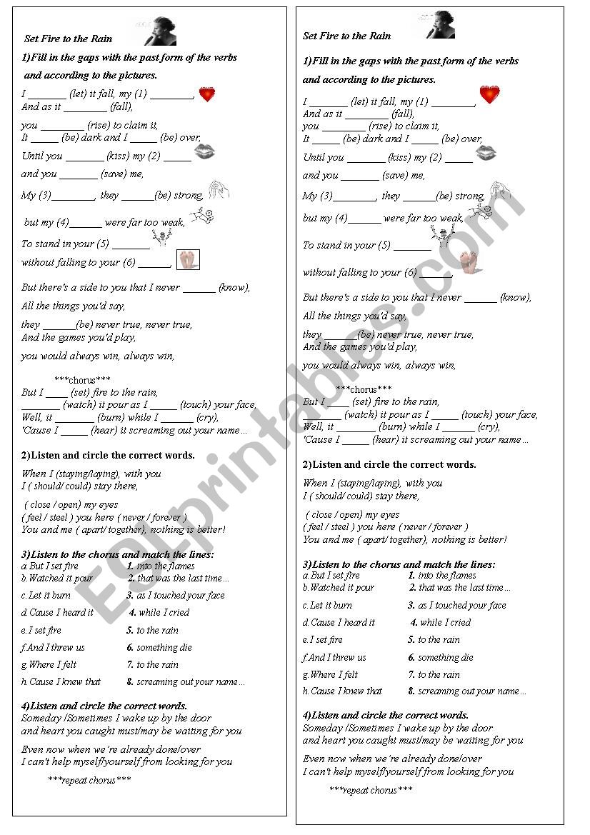 set fire to the rain worksheet