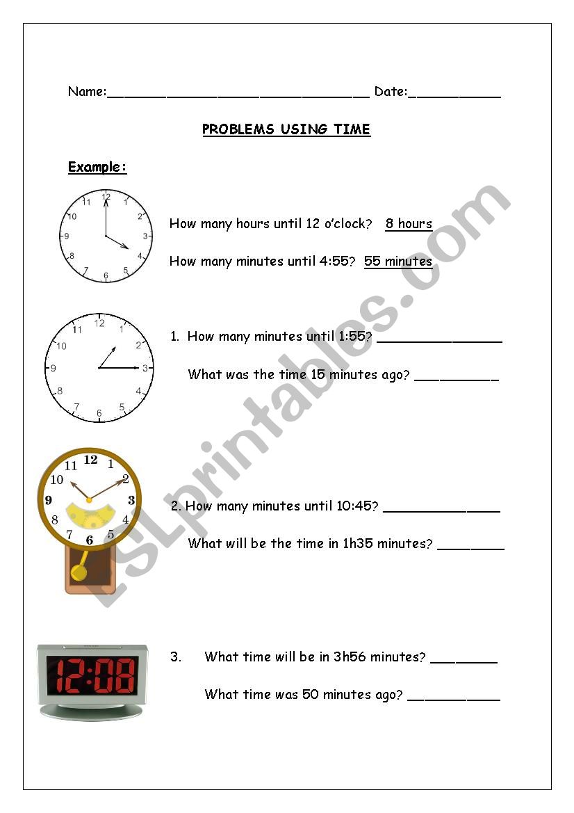 Elapsed Time Problems worksheet