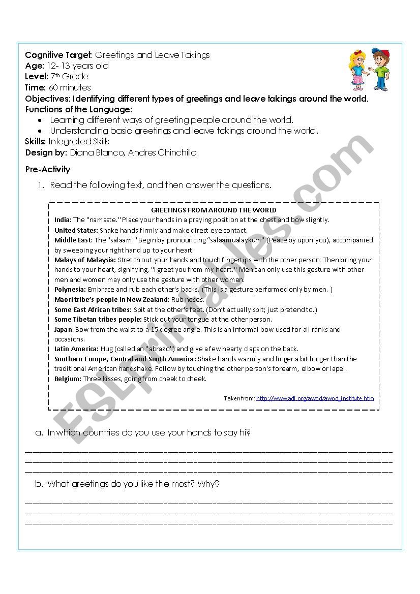 Greetings around the world worksheet