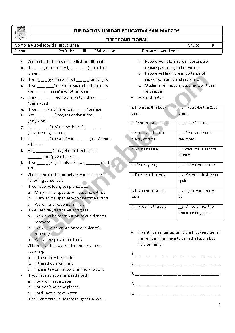 First conditional worksheet