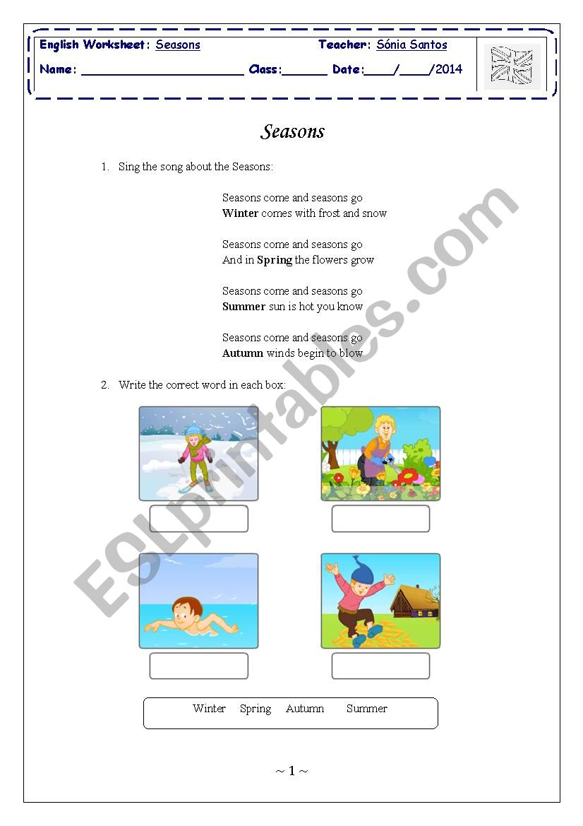 Seasons worksheet