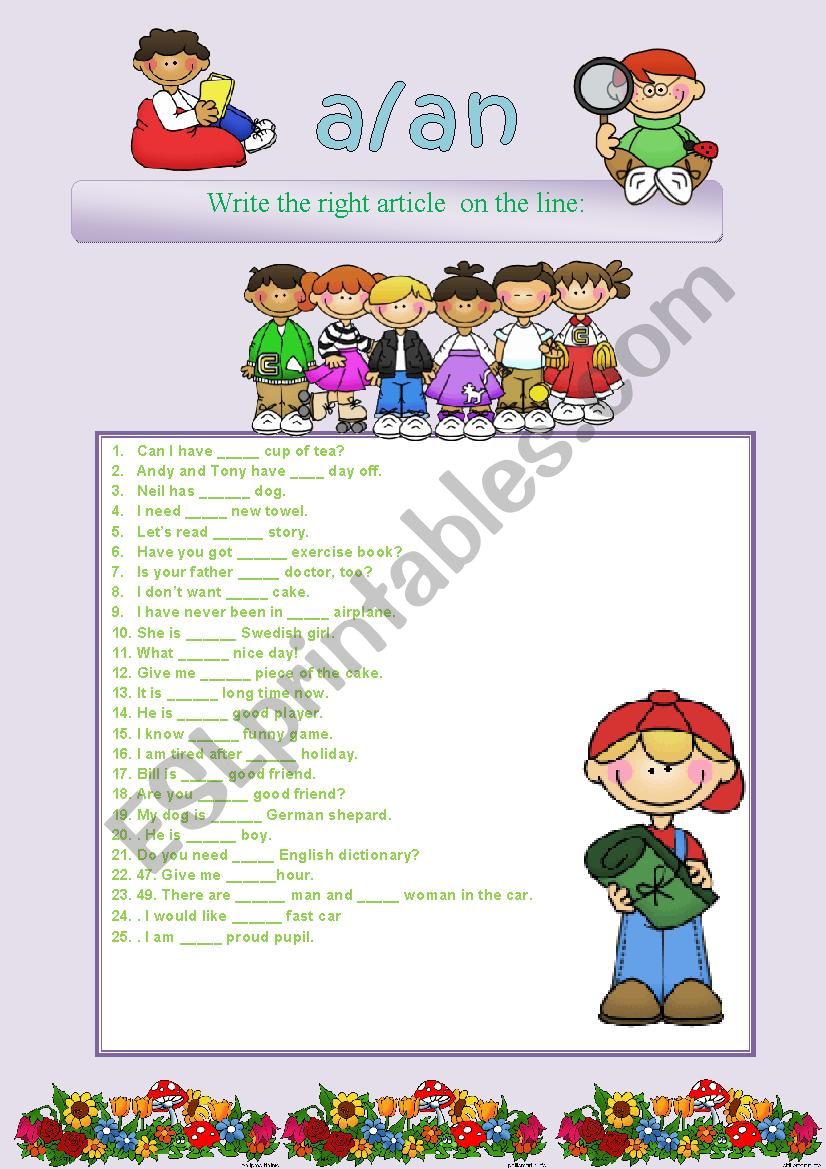 a,an article worksheet