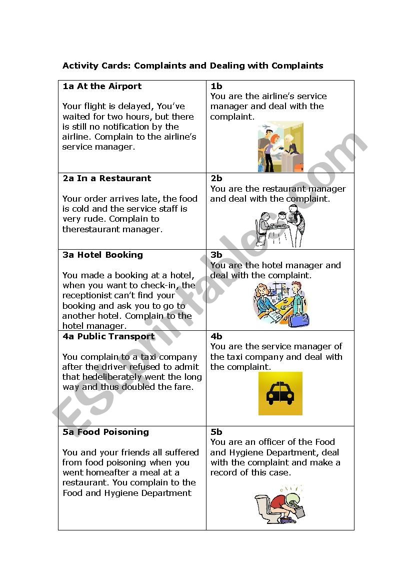 Activity Cards: Complaints and Dealing with Complaints