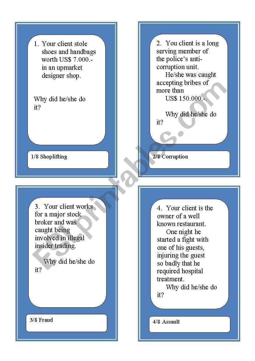 Activity Cards and Role Play Game:  Crime and Justice 2