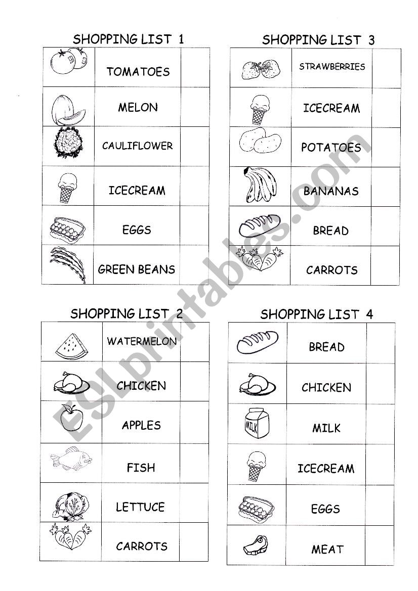 Shopping list 2 worksheet