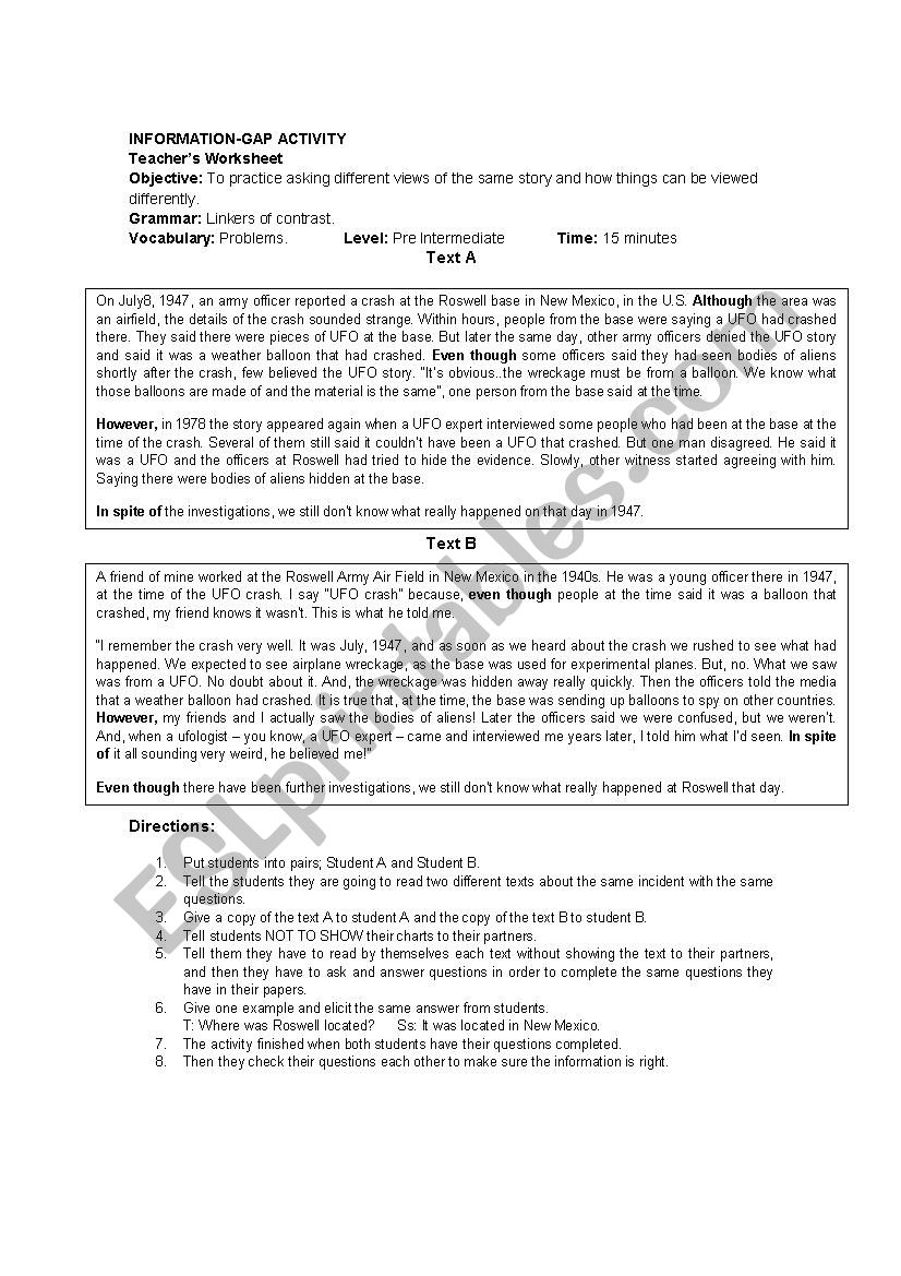 information gap activity worksheet