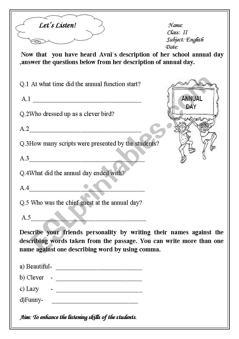 Great listening activity worksheet