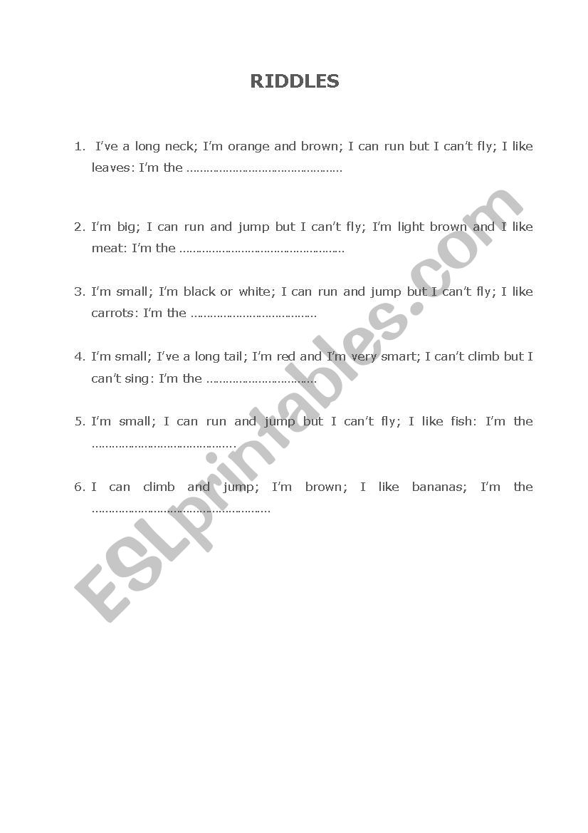 riddles worksheet