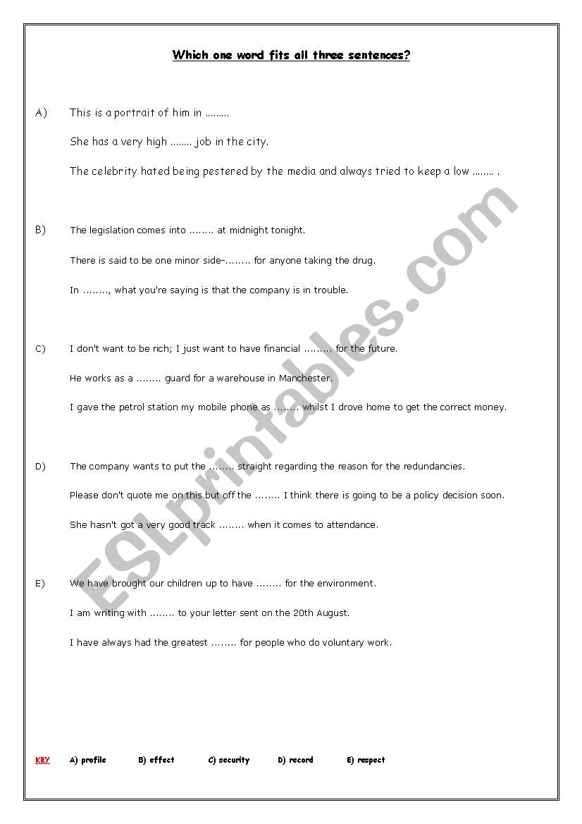CAE - USE OF ENGLISH - GAPPED SENTENCES (6)