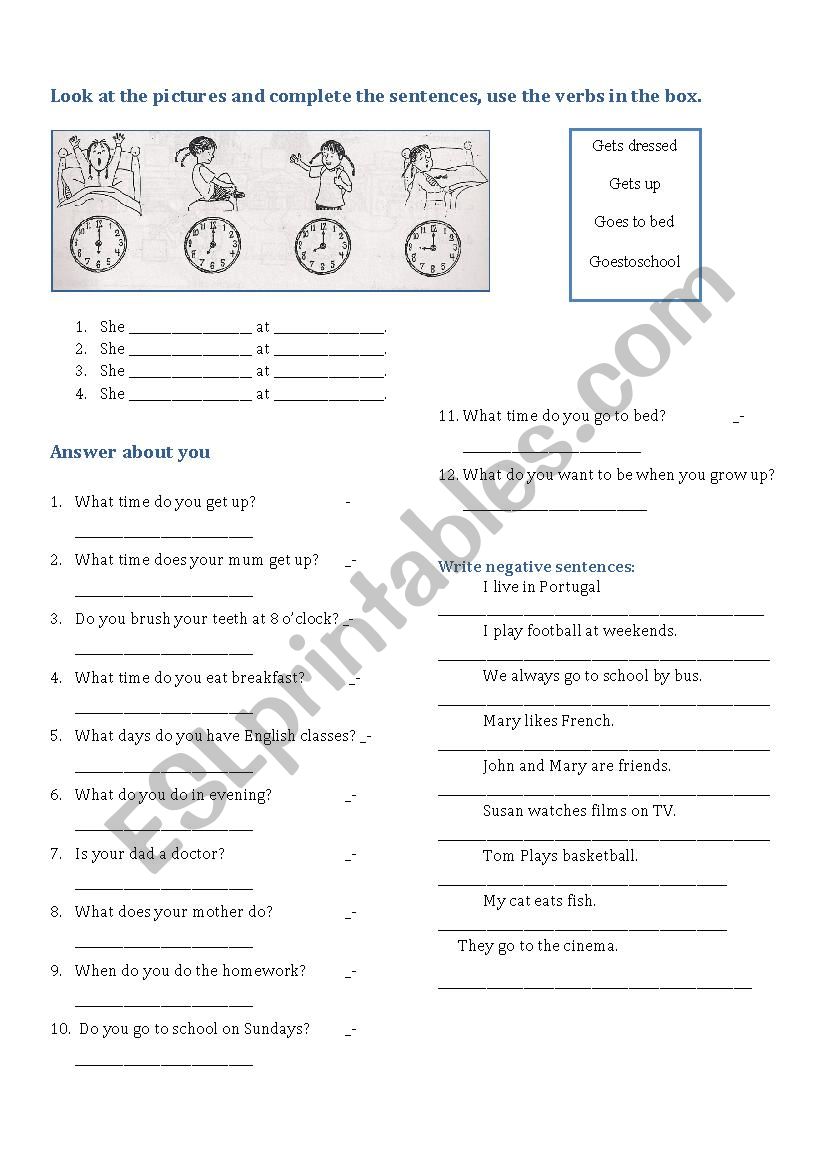 my routine, the time, present simple exercises