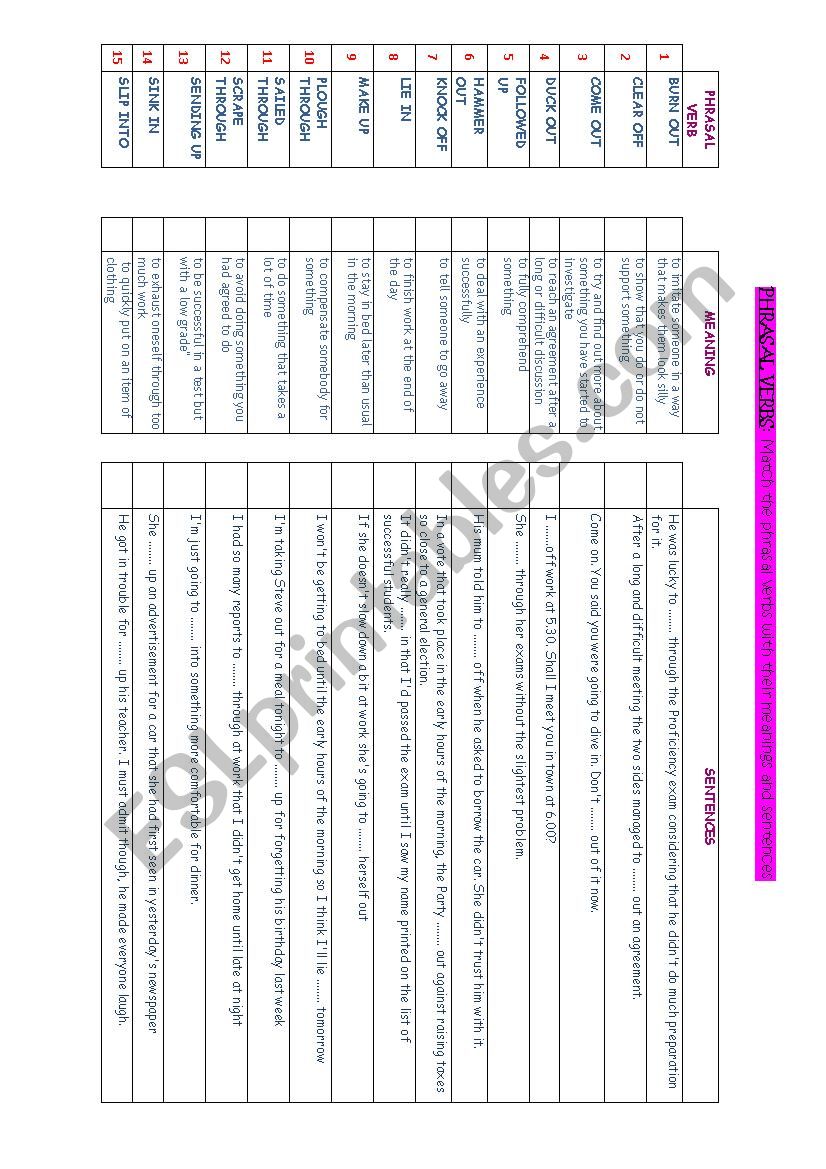 PHRASAL VERBS (1) worksheet