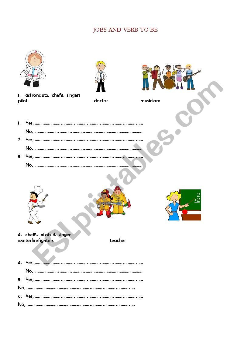 JOBS AND TO BE worksheet