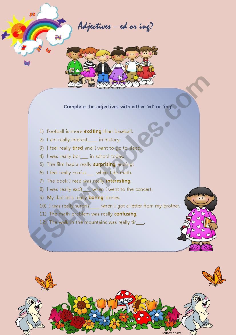 adjectives ed -ing worksheet