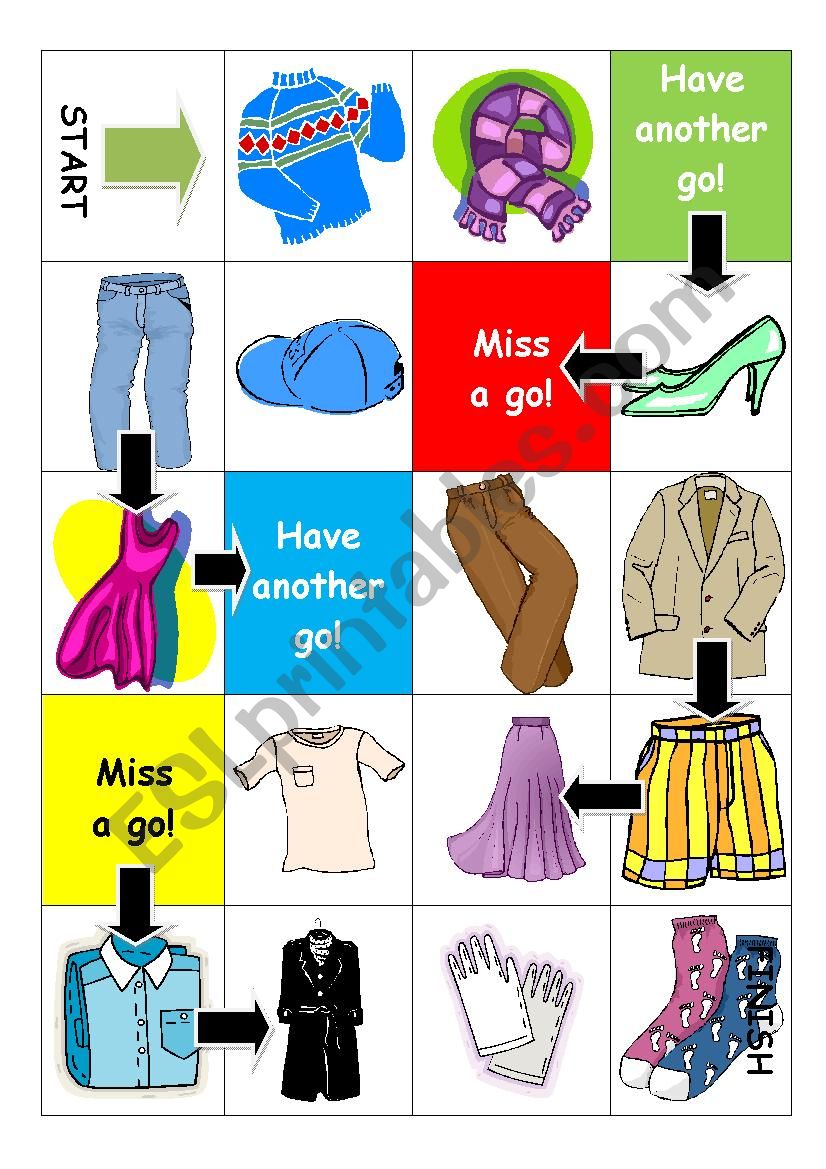 clothes board game worksheet