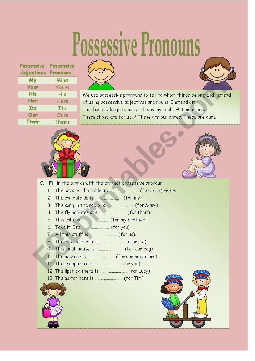 possesive pronouns worksheet
