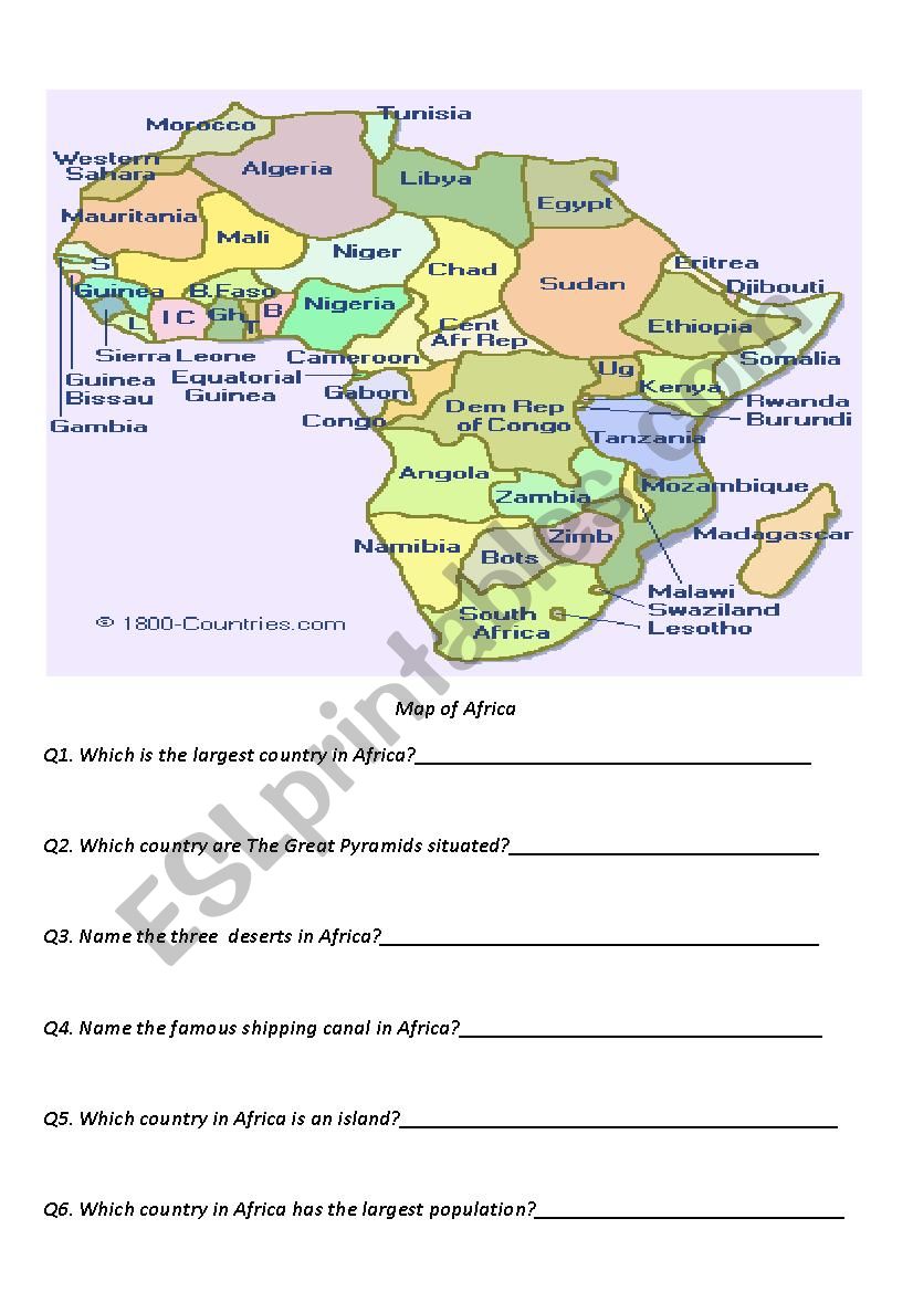 African Countries  worksheet