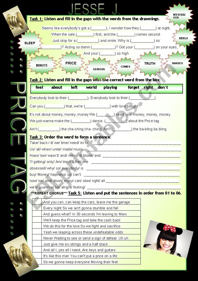 PRICE TAG - JESS J. worksheet