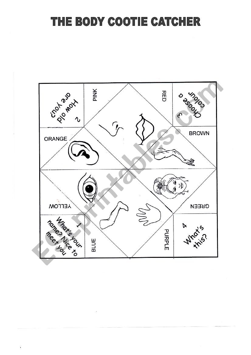 Body cootie catcher worksheet