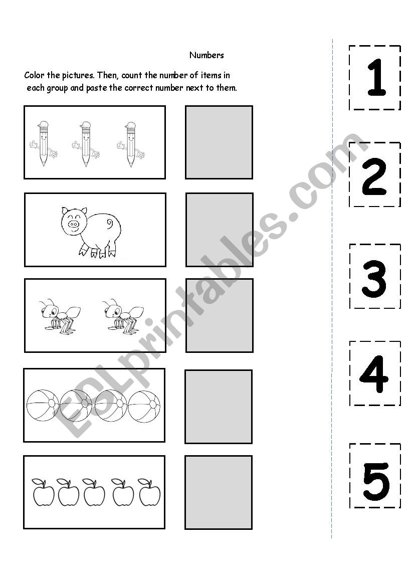 Numbers 1 to 5 worksheet